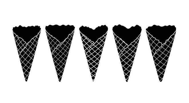 Ice cream cones silhouette set on a white background