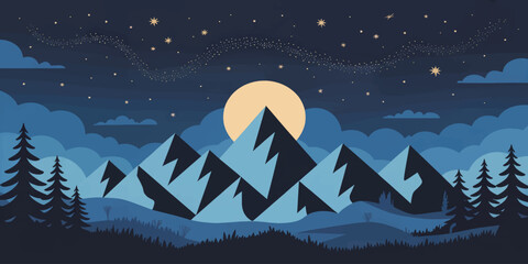 Moonlit Mountain Night Landscape With Pine Forest, Starry Sky, and Majestic Alpine Peaks © mahabubmorshed