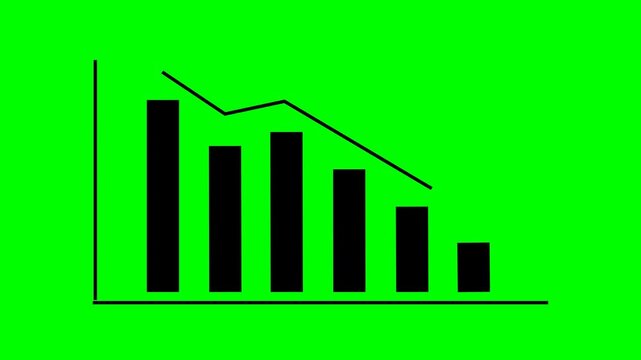 Simple statistical curve animation template with downward sloping sign, investment loss