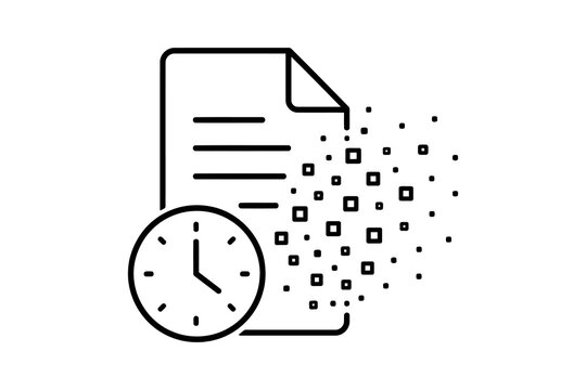 Document transforming into digital data with clock icon