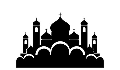 Orthodox Church Cathedral Silhouette with Domes and Crosses Vector © Majedul