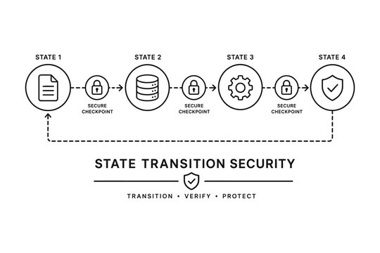 State transition security process with checkpoints infographic