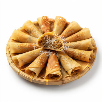 Patishapta on Bamboo Plate Isolated on White Background Square Composition Studio Shot