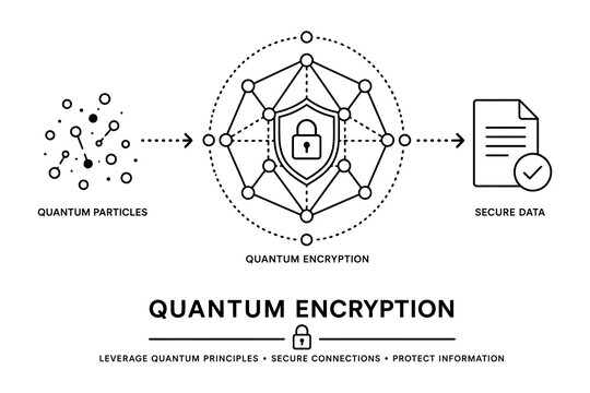Quantum encryption illustration showing secure data protection with quantum particles