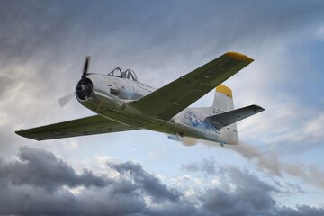 Fototapeta premium North American T-28 passage rapide fumée