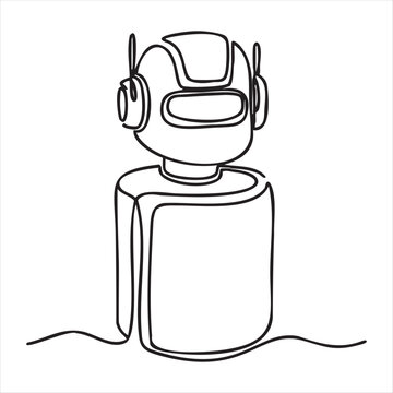 Cute friendly AI robot or chatbot character for customer support line art