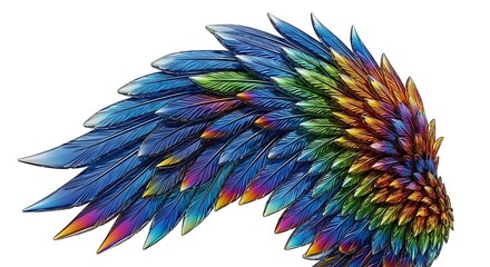 Obraz premium Vibrant rainbow wing illustration detailed feather design for fantasy and mythological artwork