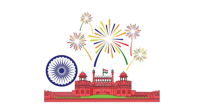 India Independence Day Celebration, Red Fort, Fireworks, Ashok Chakra