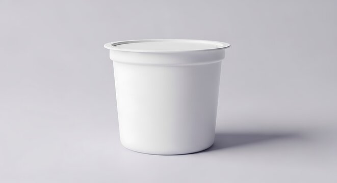 Blank white plastic food container for yogurt or sour cream with a lid for product brand packaging. yaourt pot
