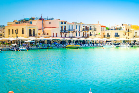 harbor Rethymno old town, Crete, Greece, retro toned