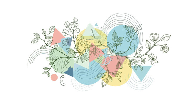 Abstract Botanical Elements with Geometric Shapes and Pastel Colors