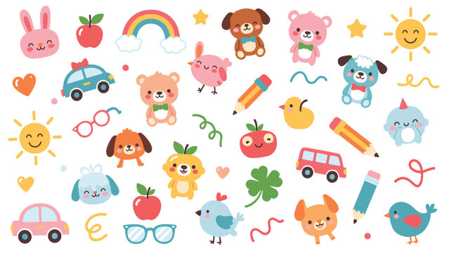 Cheerful Tiny Animals Doodle Pattern for Playful Nursery Fabric Design