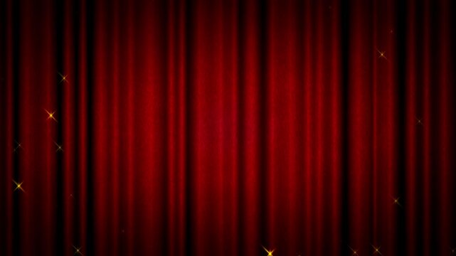 Luxury Red Velvet Curtain with Golden Sparkling Particles Seamless Loop 4K