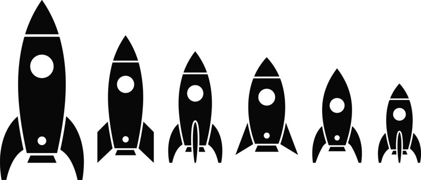 Rocket icons set, space exploration vector, progression size design, astronaut science art, launch symbol illustration - flat vector illustration