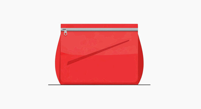 A red pouch with a zipper sits on a surface.