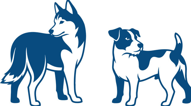 Stylized Illustration of Two Dogs: Husky and Terrier