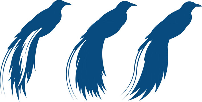 Three Stylized Bird Silhouettes in Blue
