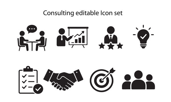 Silhouette Consulting, support, advisory icon set editable vectore file