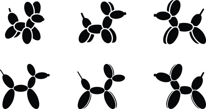 Collection of hand drawn balloon dog and dog icons with bone icon, balloon anima