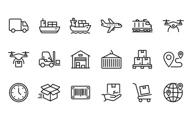 Fototapeta premium Set of logistics and delivery line icons