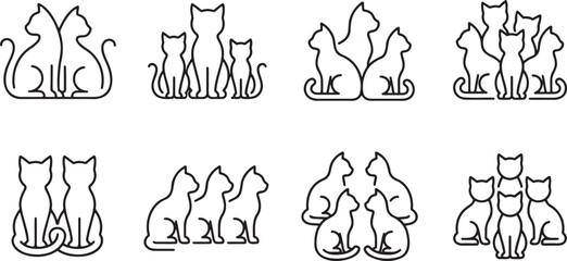 Collection of cat family silhouettes and group icons in different arrangements © HM