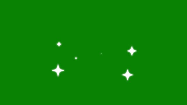 Twinkle light glitter stars sparkling, Star twinkling for festive holiday event. 2D star motion on green screen background.night sky, white cartoon, flat, vector, doodles style stars. 4k animation