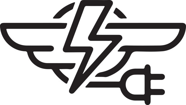 Black line of winged lightning bolt with electrical plug