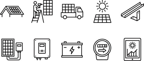 Solar panel system icons set © MUKTARANI