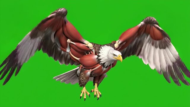 Detailed Muscular Anatomy of a Flying Eagle - A highly detailed 3D video of an eagle in mid-flight, showcasing its intricate muscular anatomy.