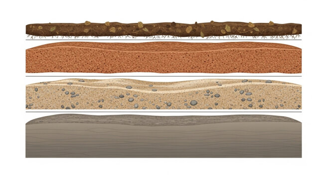 Cross section of soil layers showing different strata and textures.