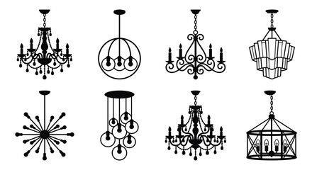 Collection of chandelier silhouettes on a white background silhouette © Santa