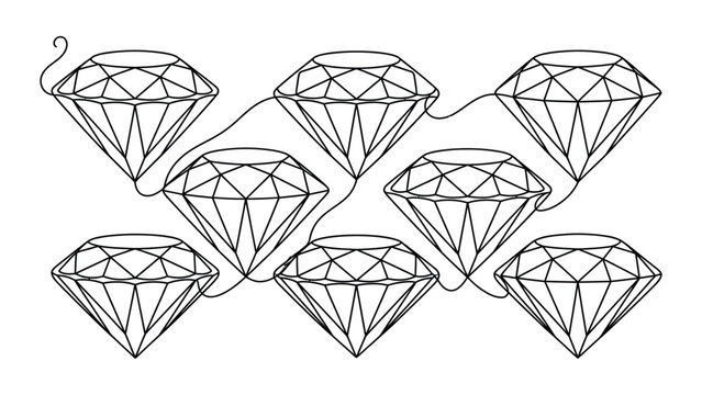 A line drawing of multiple diamonds on strings.
