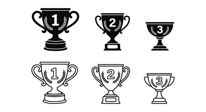 Set of trophy silhouettes with numbers one two and three silhouette