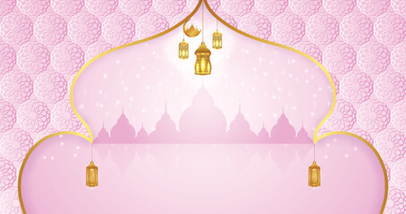 Pink ramadan lantern and mosque arch art © creative_view