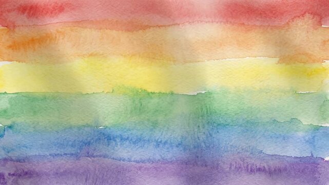 Rainbow Watercolor Video Frame &ndash; Vibrant Multicolor Artistic Background, Soft Brush Texture, and Creative Abstract Design for Editing, Animation, and Visual Projects
