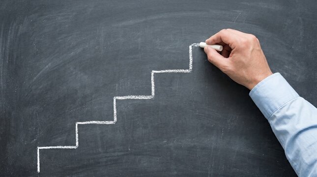 Hand drawing flowchart on chalkboard with white chalk
