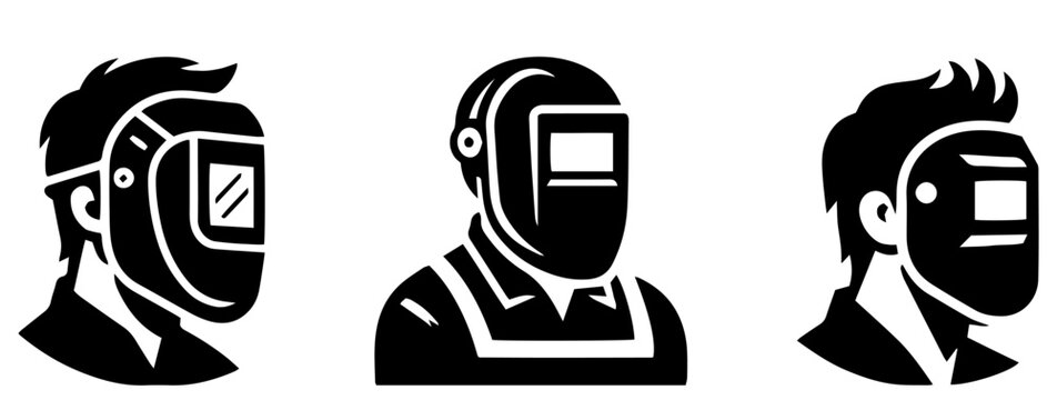 Welder Worker Safety Helmet Silhouette Vector Set