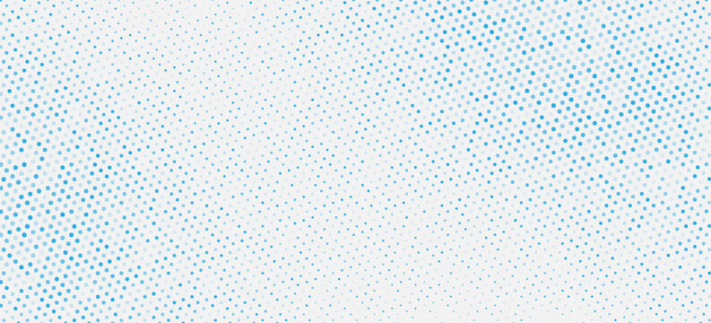 Blue color halftone grain texture. Faded dot gradient pattern background. Grunge pixel cartoon overlay backdrop. Anime or manga wavy noise cover. Vector rasterized comic pop art gradation wallpaper