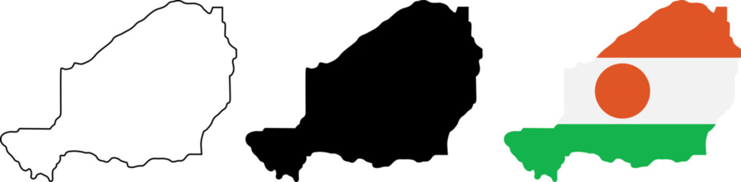 Map of niger with national flag, silhouette and outline
