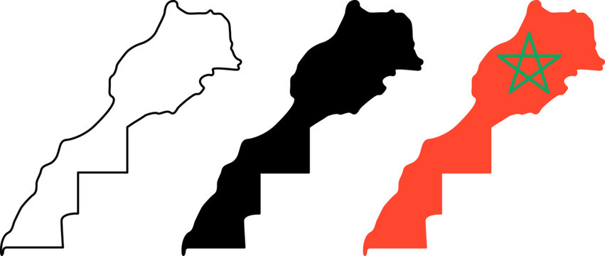 Set of morocco map silhouettes and flag design