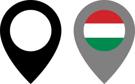 Map pointer icons with hungary flag