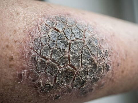 close-up of severe dry skin condition ichthyosis on human arm texture