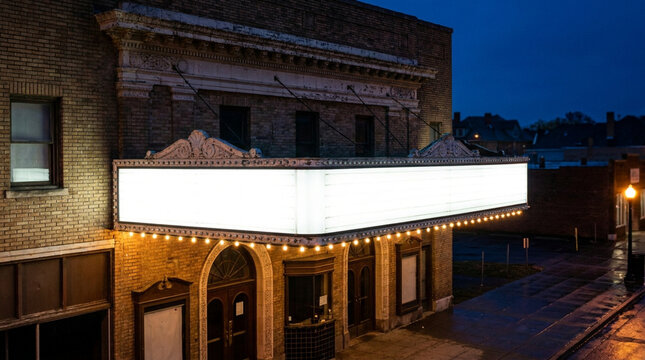 Blank Vintage Cinema Marquee Sign with Glowing Bulbs