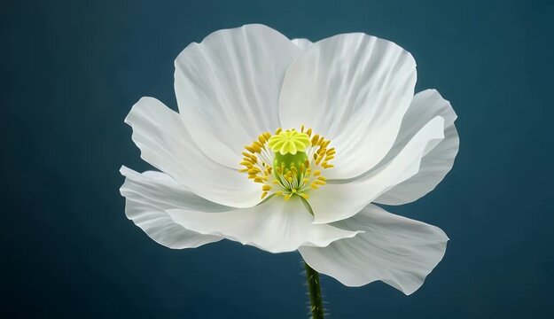 White flower bud on dark blue background closeup