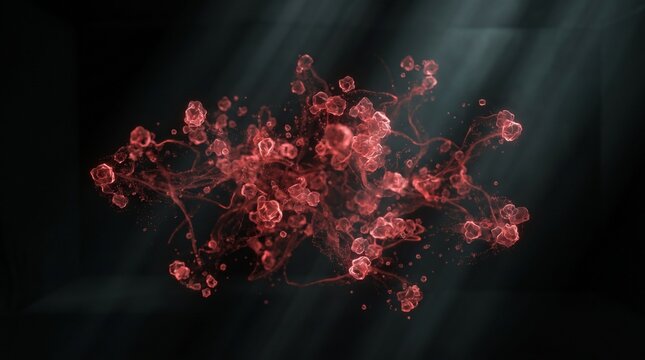 Cluster of glowing red berries illuminated against dark background