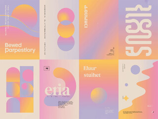 Fototapeta premium Abstract Poster and Social Media Template Set with Gradient Geometric Shapes