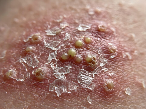 closeup macro of severe pustular psoriasis skin condition on human arm