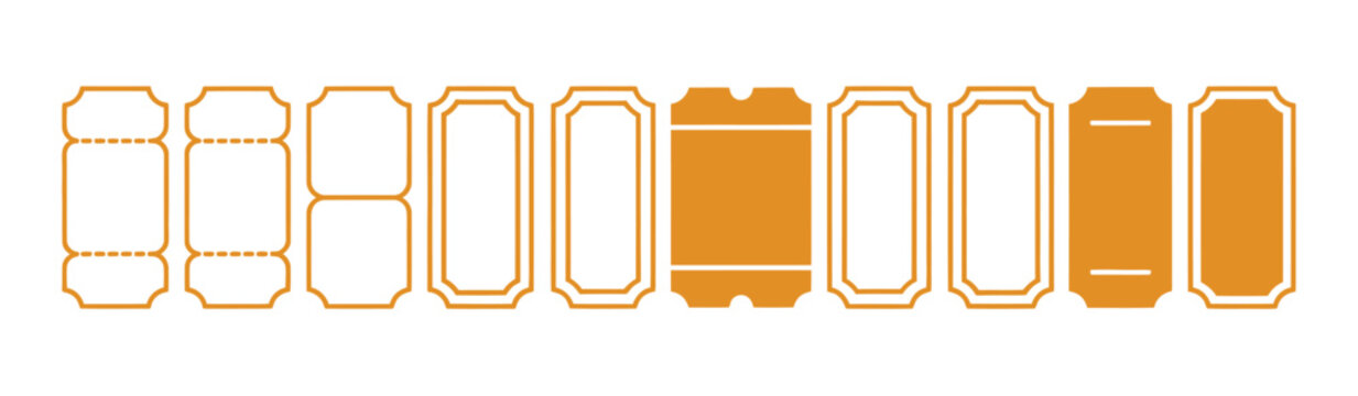 Ticket admit icon set vector collection with movie ticket stub, raffle ticket, entry pass, and line coupon symbols for event, cinema, and promotion design projects