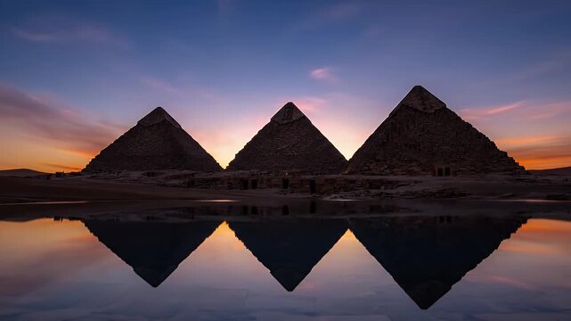 Majestic Pyramids at Sunset - This stunning video captures the iconic pyramids bathed in the golden glow of the setting sun.