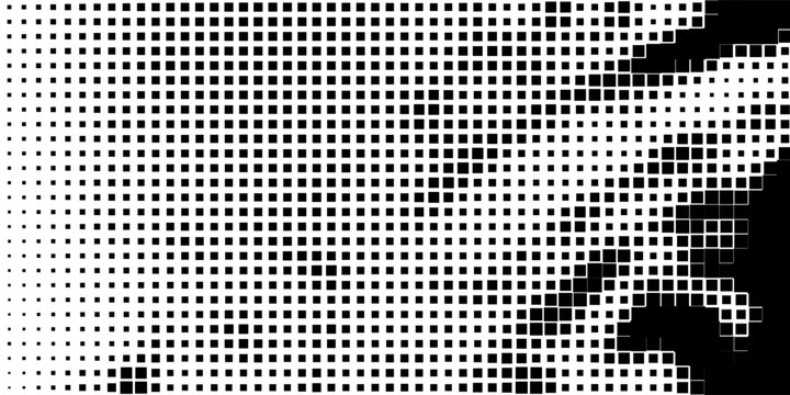 Wide format and rectangular,rectangle horizontal,linear halftone vector pattern,texture.Circles,dots,screen-tone illustration. Freckle, stipple-stippling, speckles illustration. Pointillist vector art